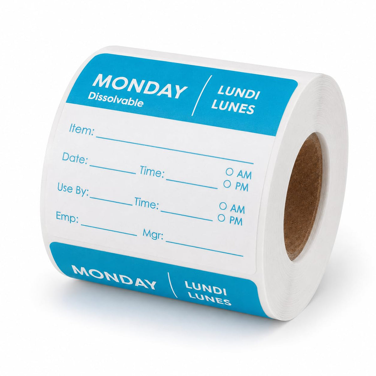 Glownary Monday 2" x 2" Dissolvable Day of the Week Labels, Blue, Square, Paper, 250/Roll