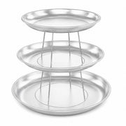 Glownary 3-Tier Round Aluminum Seafood Tower Set, Silver Display Stand with Large Trays for Catering, Smooth Finish, Hand Wash