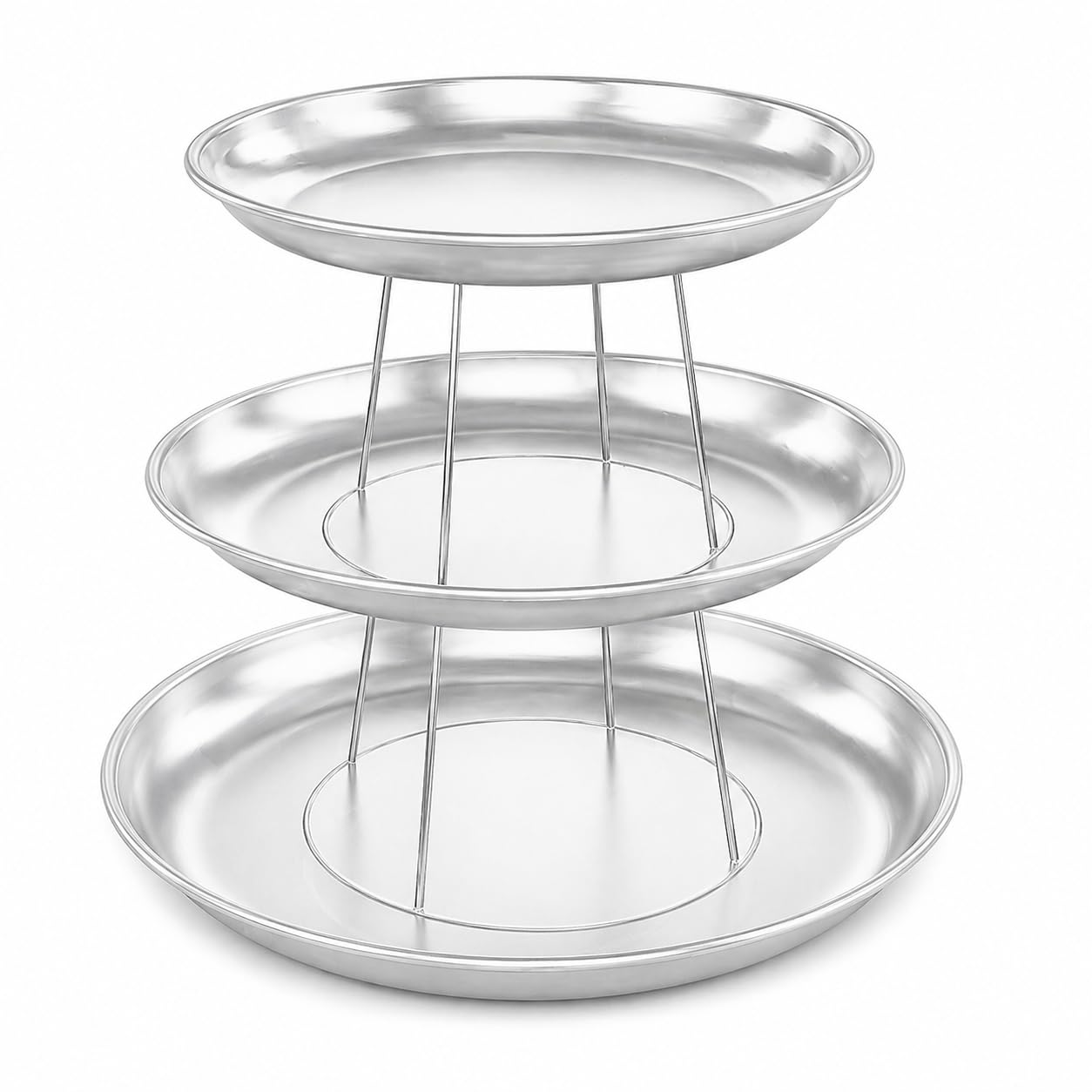 Glownary 3-Tier Round Aluminum Seafood Tower Set, Silver Display Stand with Large Trays for Catering, Smooth Finish, Hand Wash
