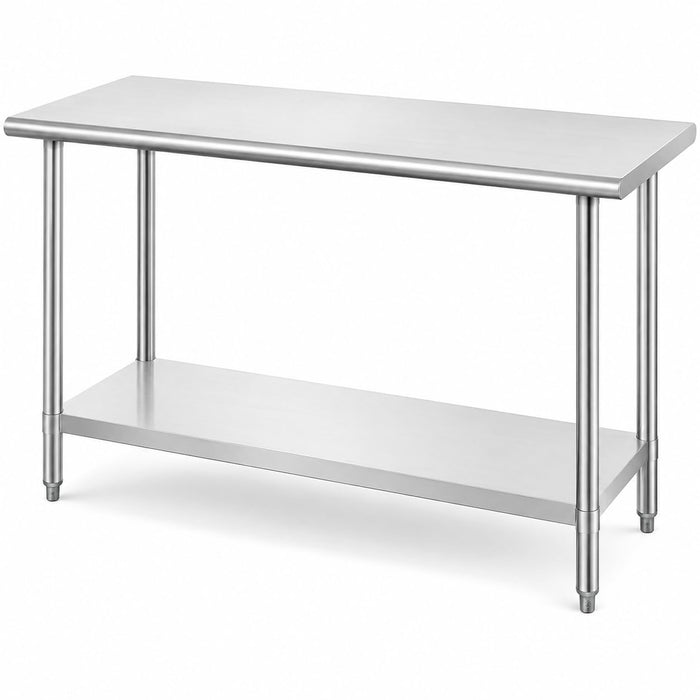 Glownary 24" x 60" Stainless Steel Work Table with Undershelf, 18 Gauge 430 Steel, Galvanized Legs, 650 lb Capacity