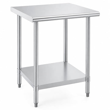 Glownary 30" x 30" Stainless Steel Work Table with Undershelf, 18 Gauge 430 Steel, Galvanized Legs
