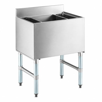 Glownary 18" x 24" Underbar Ice Bin with Bottle Holders, Stainless Steel, 77 lb Capacity, Silver, Freestanding