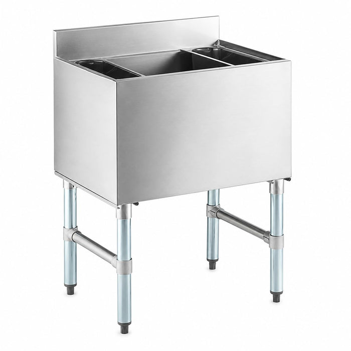 Glownary 18" x 24" Underbar Ice Bin with Bottle Holders, Stainless Steel, 77 lb Capacity, Silver, Freestanding