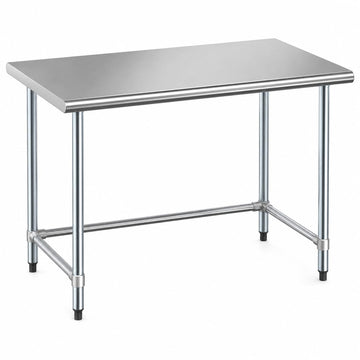 Glownary 30" x 48" Stainless Steel Work Table, 18-Gauge Type 430, Open Base, Galvanized Steel Legs, Commercial Kitchen
