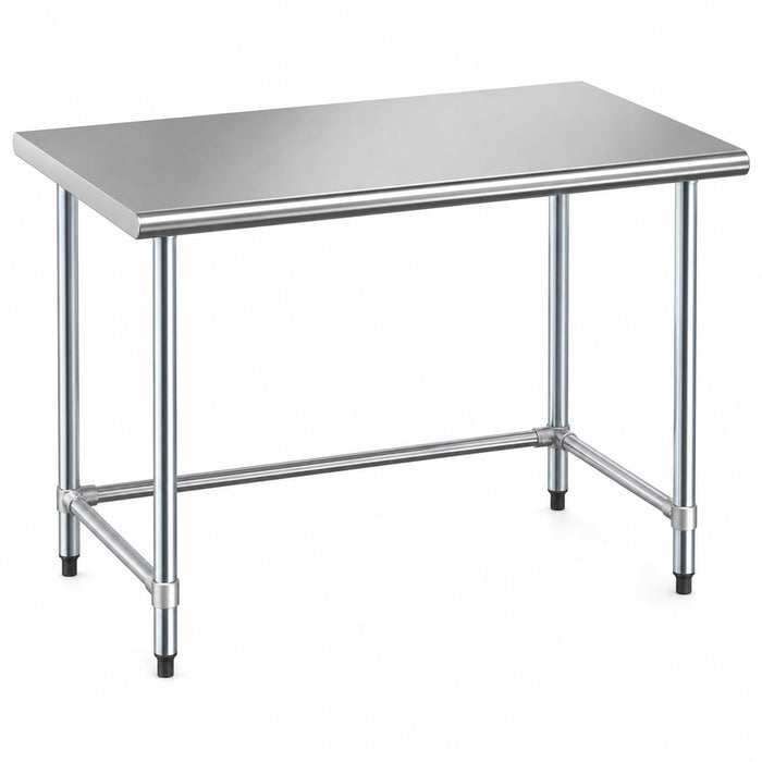 Glownary 30" x 48" Stainless Steel Work Table, 18-Gauge Type 430, Open Base, Galvanized Steel Legs, Commercial Kitchen