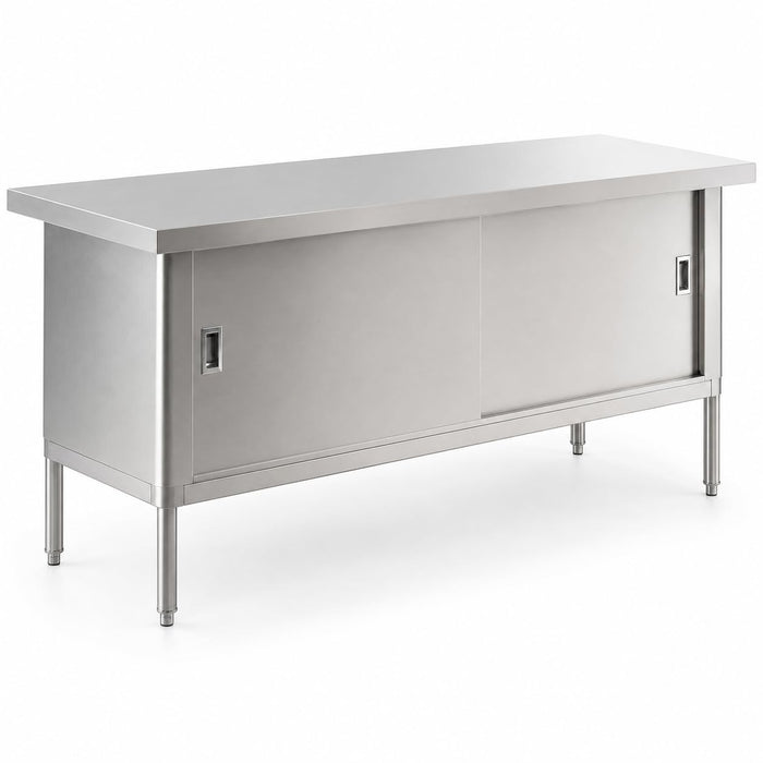 Glownary 30" x 72" Stainless Steel Enclosed Base Work Table, Type 430, 16 Gauge, Sliding Door, Silver, 2 Doors
