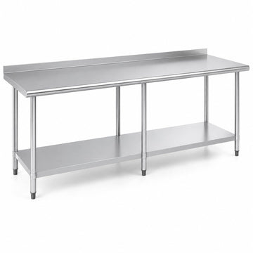 Glownary 24 x 96 Inch Stainless Steel Work Table, 18 Gauge 430 Grade, with Undershelf and 2 Inch Rear Upturn, Galvanized Legs, Commercial Kitchen Prep