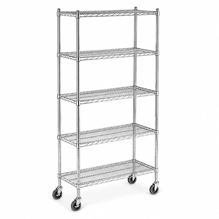 Glownary Chrome Wire Shelving Unit, 5-Shelf Mobile Storage Rack, 14x36 Inch with 72 Inch Posts, NSF Listed, 300lb per Shelf Capacity, Silver with Casters