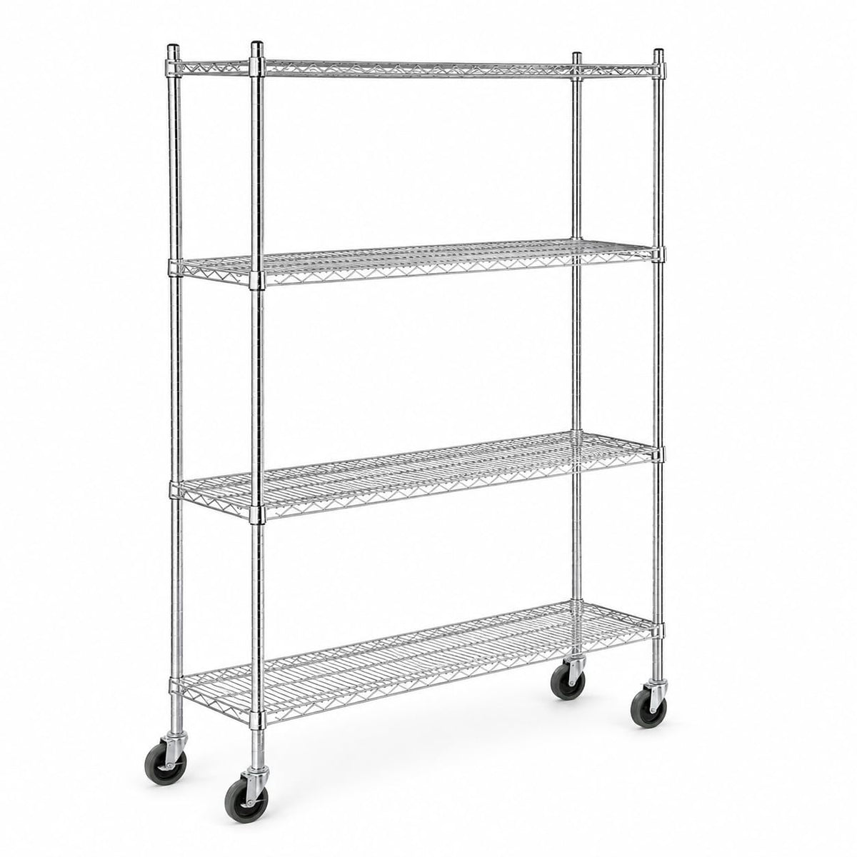Glownary Chrome Wire Shelving Unit, 14 x 48 Inches, 4 NSF Shelves with 72 Inch Posts, Mobile Storage Rack with Casters, Silver, for Office, Retail, Dry Environments