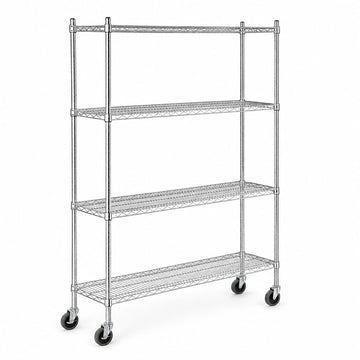Glownary Chrome Wire Shelving Unit, 14 x 48 Inches, 4 NSF Shelves with 72 Inch Posts, Mobile Storage Rack with Casters, Silver, for Office, Retail, Dry Environments