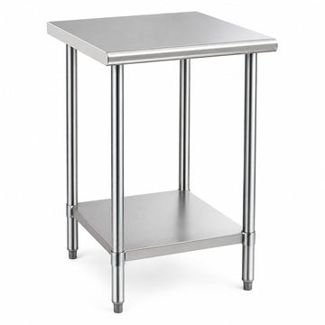 Glownary 24 x 24 Inch Stainless Steel Work Table, 18 Gauge 430 Grade, Galvanized Undershelf, Adjustable Feet, NSF Listed, Light Duty Commercial Kitchen Prep Station