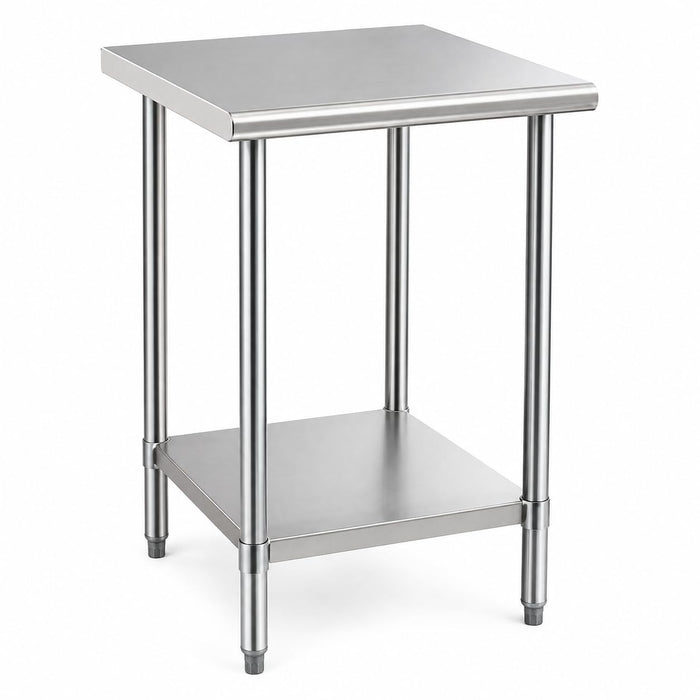 Glownary 24 x 24 Inch Stainless Steel Work Table, 18 Gauge 430 Grade, Galvanized Undershelf, Adjustable Feet, NSF Listed, Light Duty Commercial Kitchen Prep Station