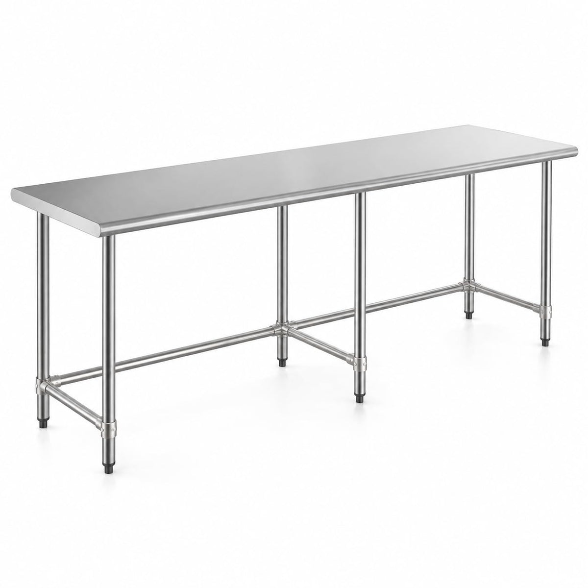 Glownary 30" x 96" Stainless Steel Work Table, 18-Gauge 430, Open Base, Galvanized Steel Legs, Commercial Kitchen