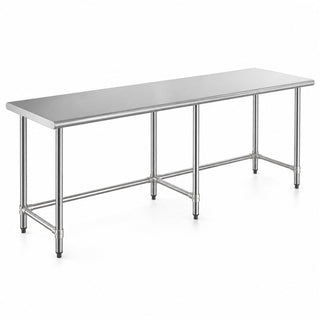 Glownary 30" x 96" Stainless Steel Work Table, 18-Gauge 430, Open Base, Galvanized Steel Legs, Commercial Kitchen