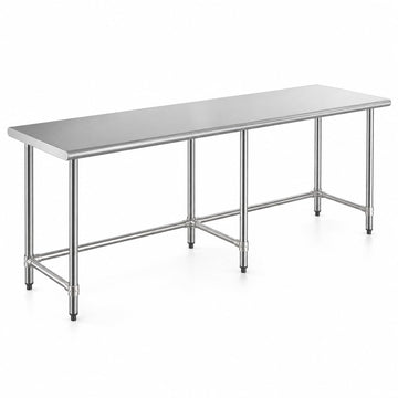 Glownary 30" x 96" Stainless Steel Work Table, 18-Gauge 430, Open Base, Galvanized Steel Legs, Commercial Kitchen