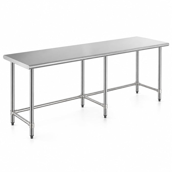 Glownary 30" x 96" Stainless Steel Work Table, 18-Gauge 430, Open Base, Galvanized Steel Legs, Commercial Kitchen