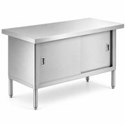 Glownary 30" x 60" Stainless Steel Work Table, 16 Gauge Type 430, Enclosed Base with Sliding Doors, Silver