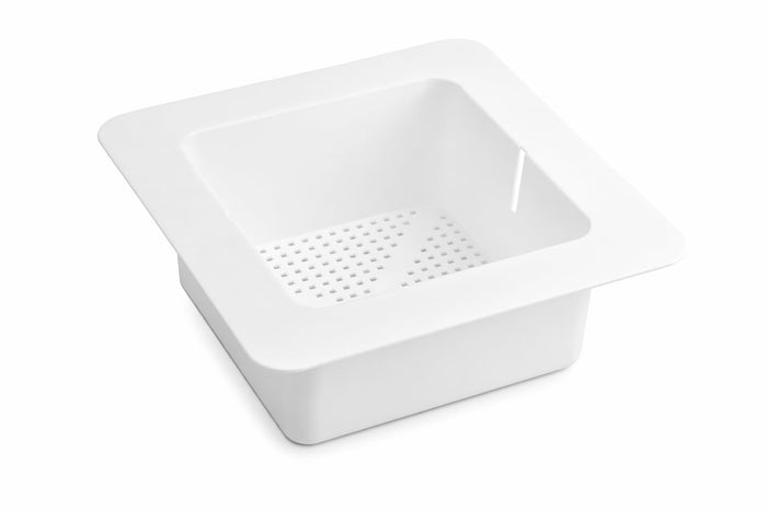 Glownary Floor Drain Strainer, White Plastic, 11 3/4" x 11 3/4" x 4 3/16", Flanged with 3/16" Holes