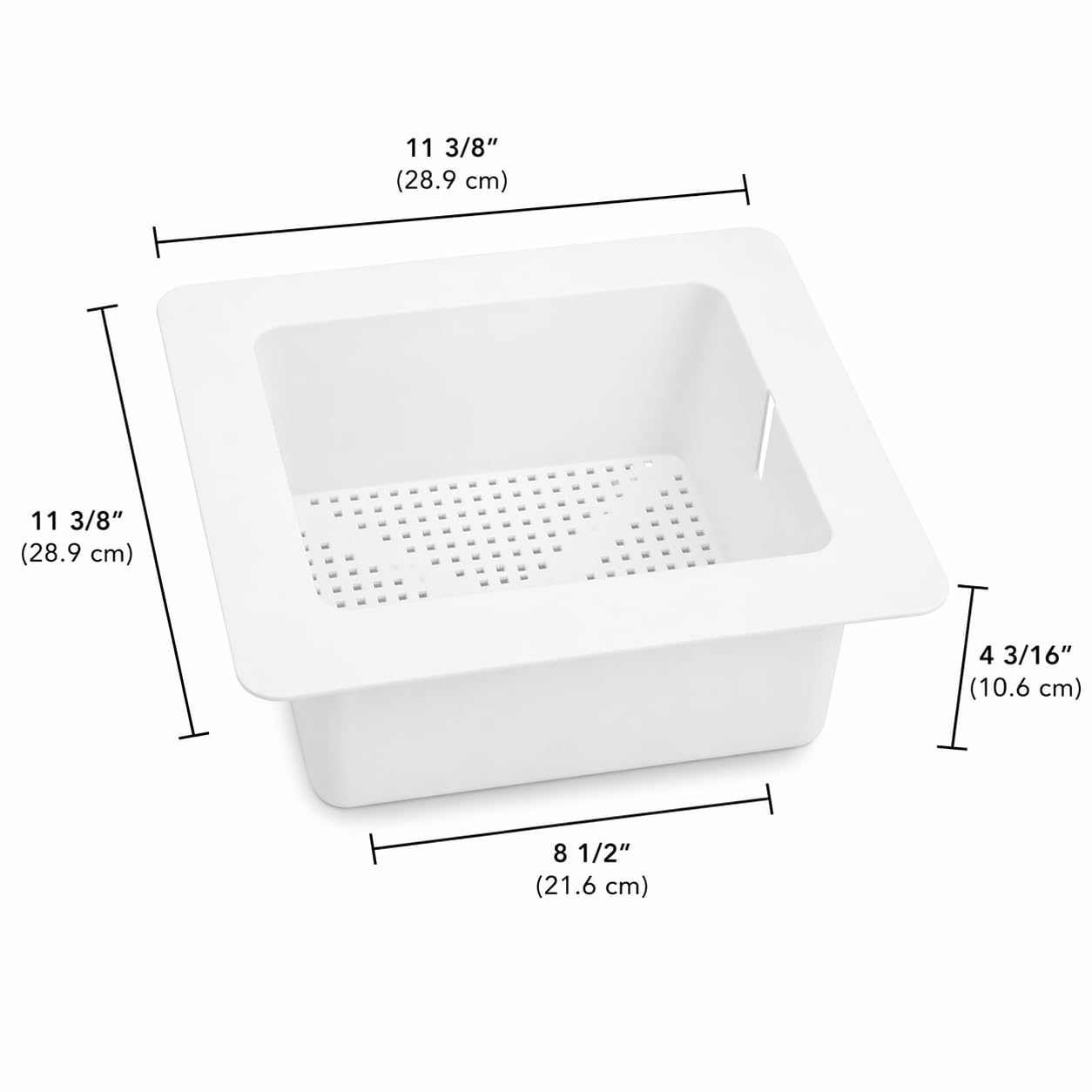 Glownary Floor Drain Strainer, White Plastic, 11 3/4" x 11 3/4" x 4 3/16", Flanged with 3/16" Holes view 2