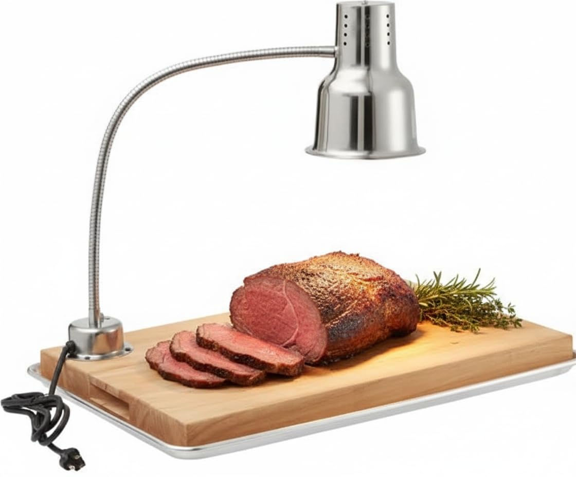 24″ Stainless Steel Carving Station Kit with 250W Heat Lamp, Cutting Board, Drip Pan & Mounting Hardware – Commercial Food Warming Station for Catering, Hotels & Restaurants – 120V