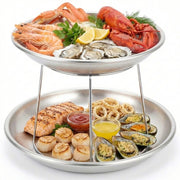 Glownary 2-Tier Seafood Tower Set with Stand, Aluminum, Round, Silver Finish, Small Trays, 13 Gauge