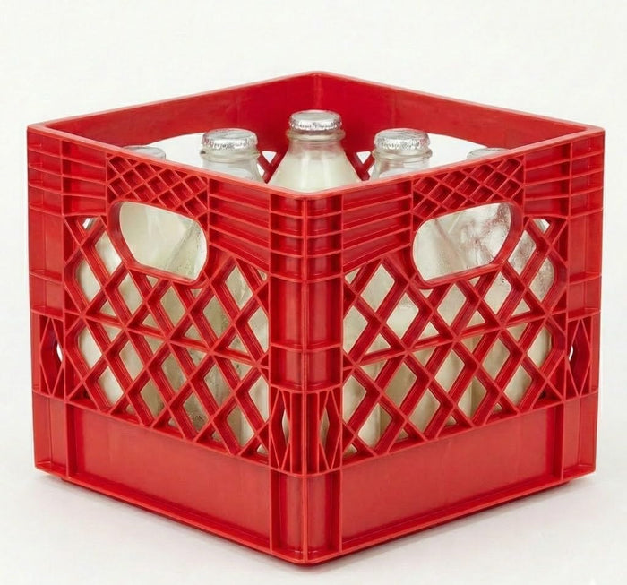Glownary 4-Pack Red Square Milk Crate, Polyethylene, 13x13x11 Inches, Stackable with Handle, 250 lb Capacity