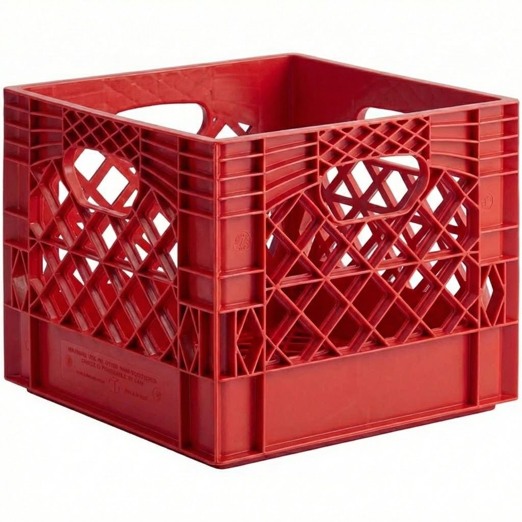 Glownary 4-Pack Red Square Milk Crate, Polyethylene, 13x13x11 Inches, Stackable with Handle, 250 lb Capacity view 2
