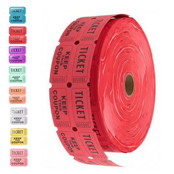 Glownary Red 2-Part Raffle Tickets, 2x2 Inches, Paper, Perforated, 2,000 per Roll