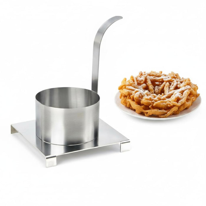 Glownary 6 Inch Stainless Steel Funnel Cake Mold Ring, Round, Silver, with Resting Plate