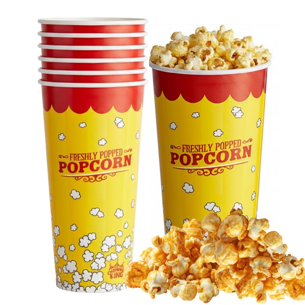 Glownary 24 oz. Popcorn Cup, Multicolor, Grease Proof Paperboard, Round, 1000 Count, Stackable, No PFAS Added