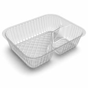 Glownary Clear 2 Compartment Plastic Nacho Tray, Rectangle, 125 Pack, 12.1 oz Capacity, 6x5x1.5 Inches