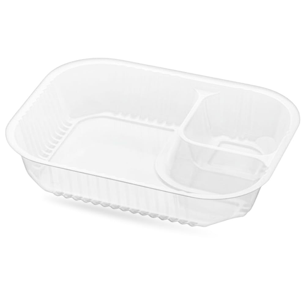 Glownary Large Two Compartment Plastic Nacho Tray, Clear, Rectangle, 8x6x1.5 Inches, 22.4 oz, 500 Count