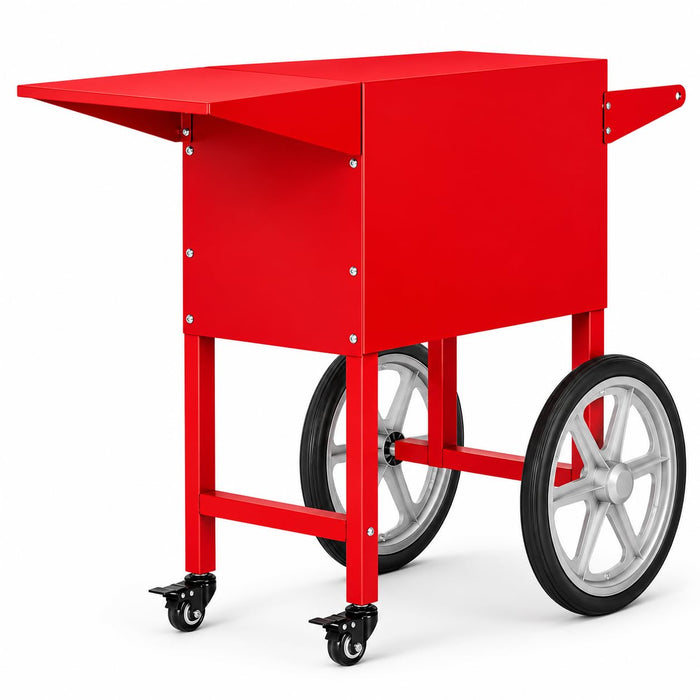 Glownary Cart for Royalty Series 8 oz. Popcorn Popper, Red Steel, 36 7/8 x 17 1/4 x 32 1/2 Inches, with Side Shelf