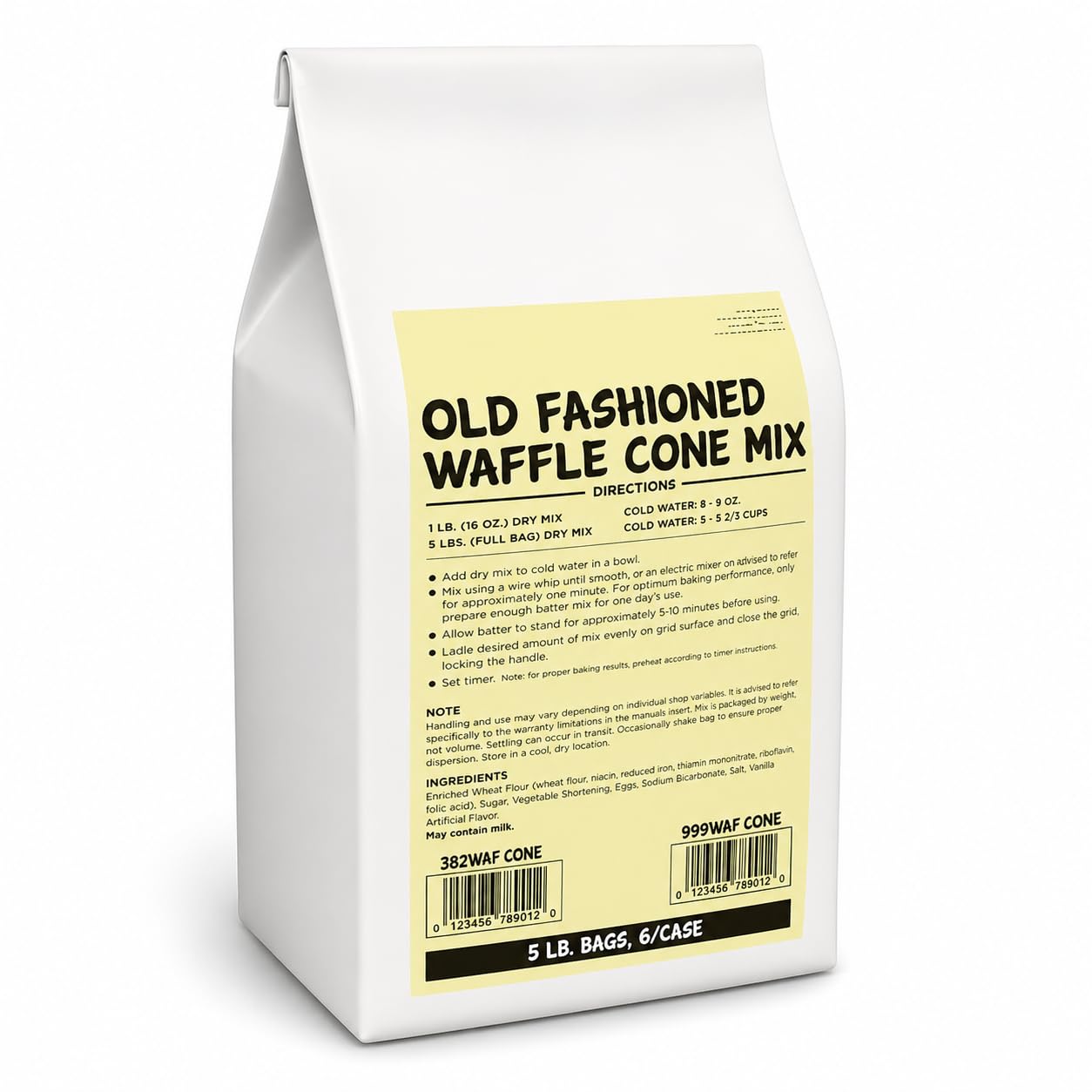 Glownary Old Fashioned Waffle Cone Mix, 5 lb. Bag, 6/Case, Plain Flavor, Made in America