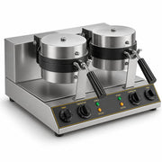 Glownary Double Belgian Waffle Maker with Timers, Non-Stick, 7.5 Inch Round, 120V, 2200W, Rotating, Electric