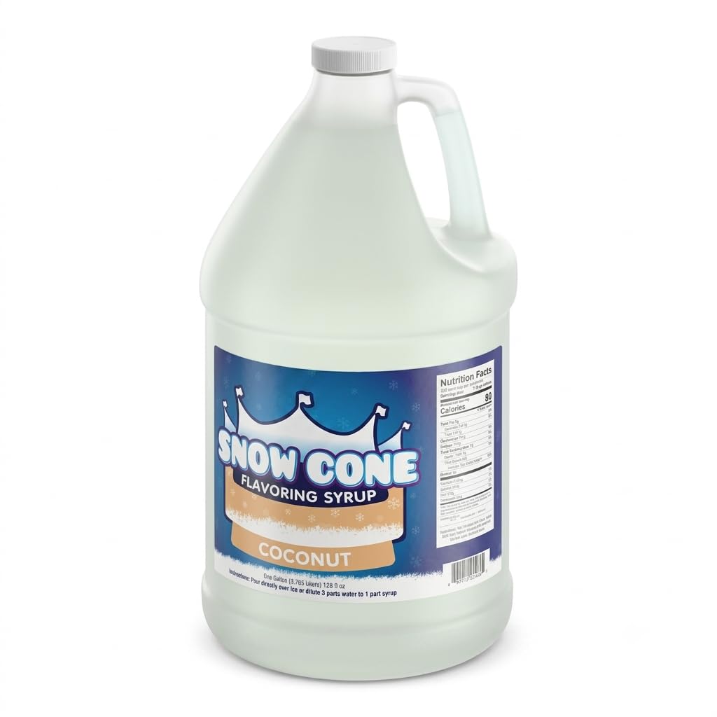 Glownary Coconut Snow Cone Syrup, 1 Gallon, Tropical Flavor, Gluten-Free, 4 Pack Case
