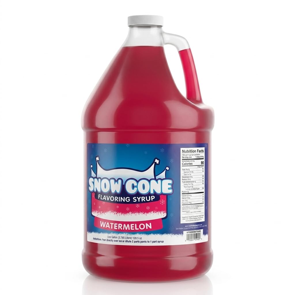 Glownary Watermelon Snow Cone Syrup, 1 Gallon, Gluten-Free, 4 Pack Case