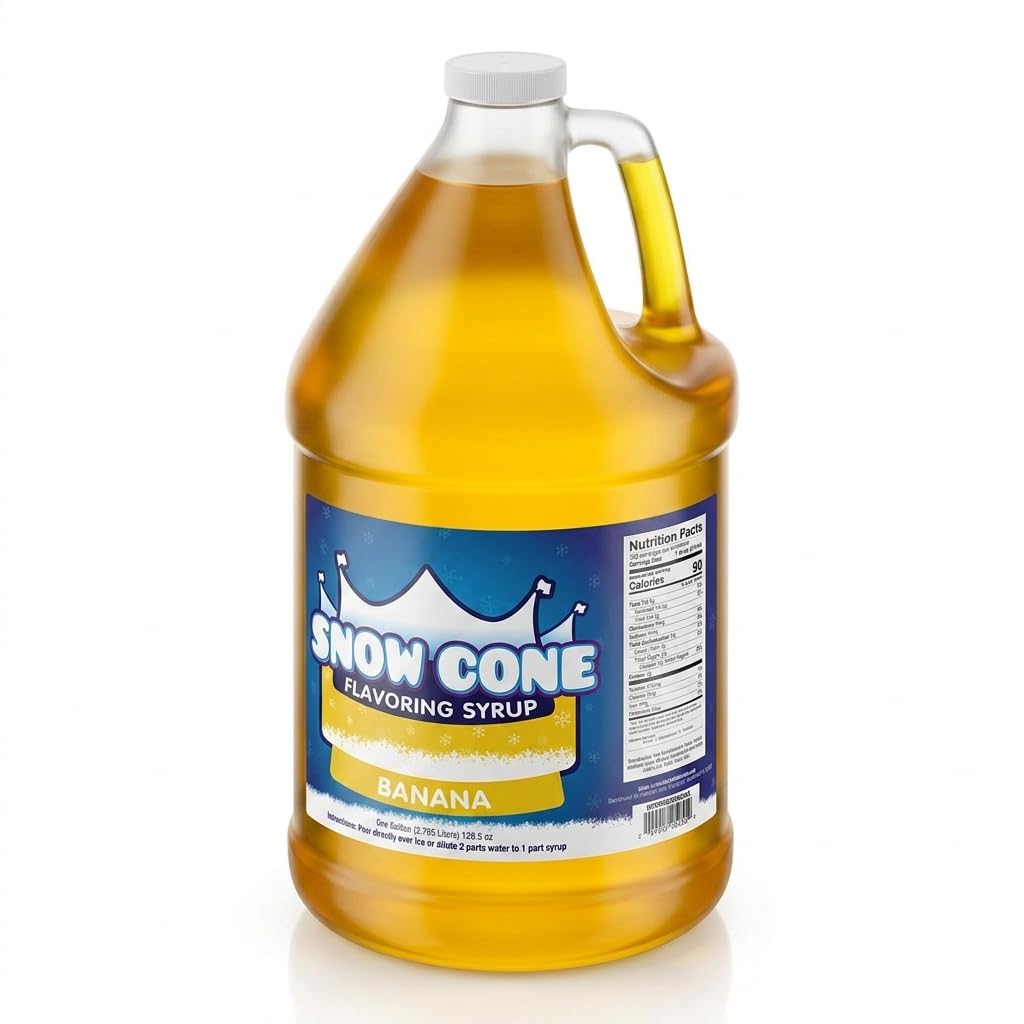 Glownary Banana Snow Cone Syrup, 1 Gallon, Gluten-Free, 4 Pack Case, Tropical Fruit Flavor