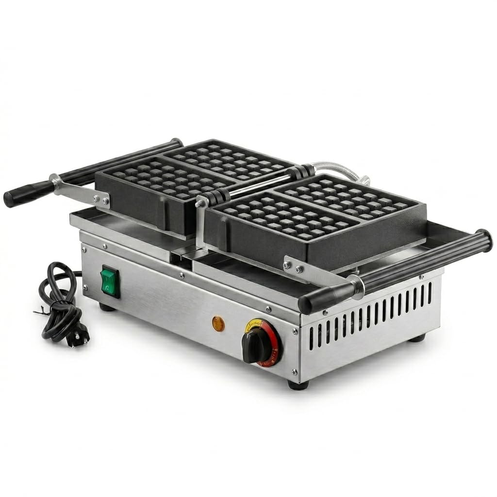 Glownary WBS180 Belgian Waffle Maker, Brussels/Liege Style, 1500W, 120V, Non-Stick Aluminum Grids, 4x6 Inch Rectangle