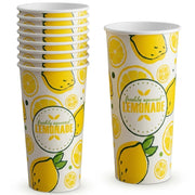 Glownary 32 oz. Poly Paper Lemonade Cup, White and Yellow, Disposable, Round, 500 Count