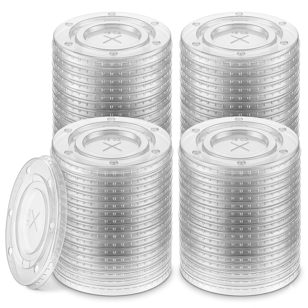 Glownary Clear Cold Cup Flat Lid with Straw Slot, 12-22 oz, Polypropylene, 3 1/2 Inches, 1000 Count