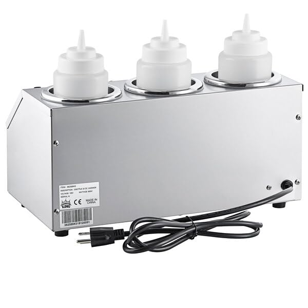 Glownary Triple Sauce Bottle Warmer, 32 oz Capacity, Stainless Steel, 600W Electric, 3 Compartments, 16x9x8 Inches, Includes 6 Squeeze Bottles view 4