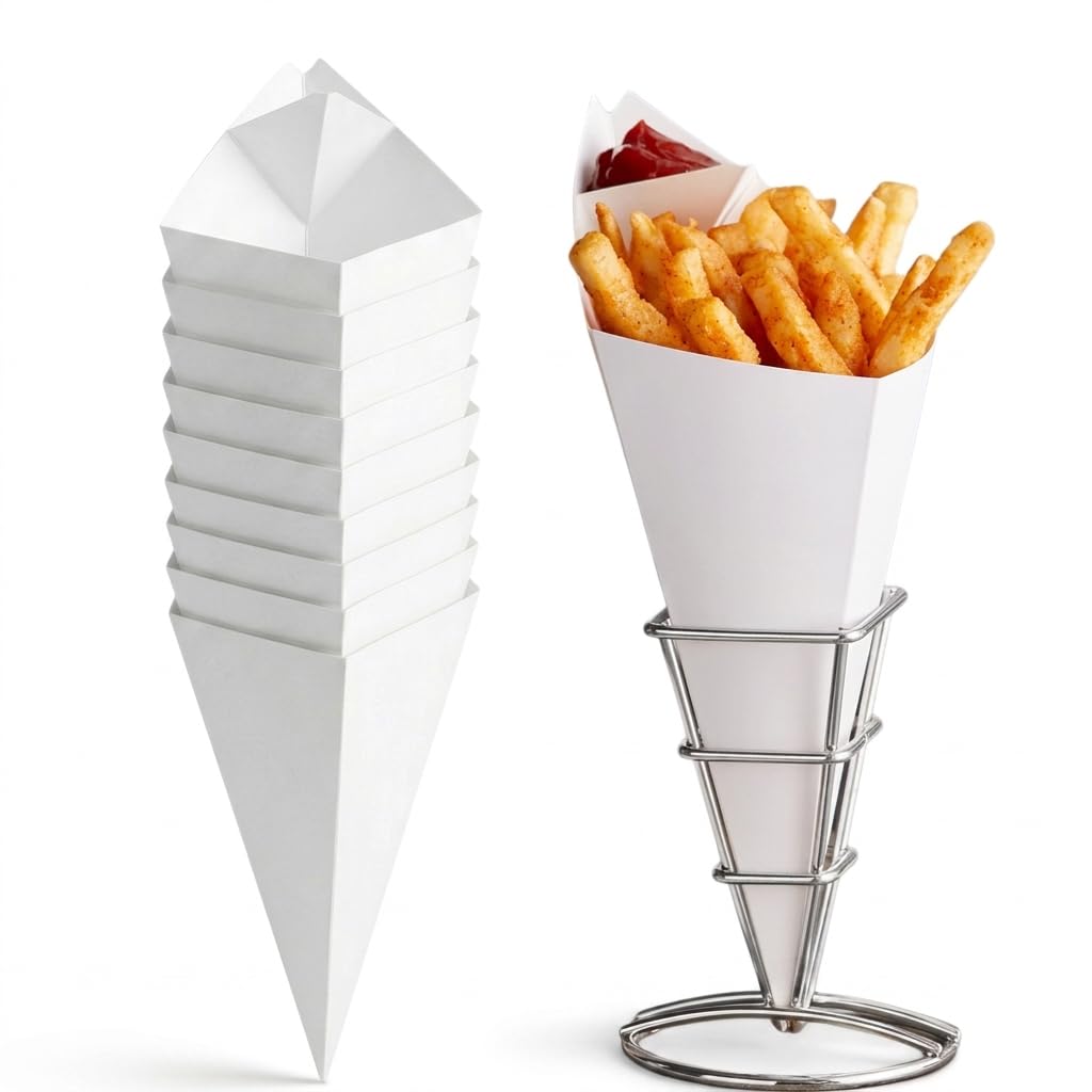 Glownary White Square Cardboard Fry Cone, 15 oz., Grease-Resistant, 6x10.5 Inches, 500 Count