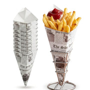 Glownary 15 oz. Newsprint Square Cardboard Fry Cone, Black and White, Grease Resistant, 500/Case