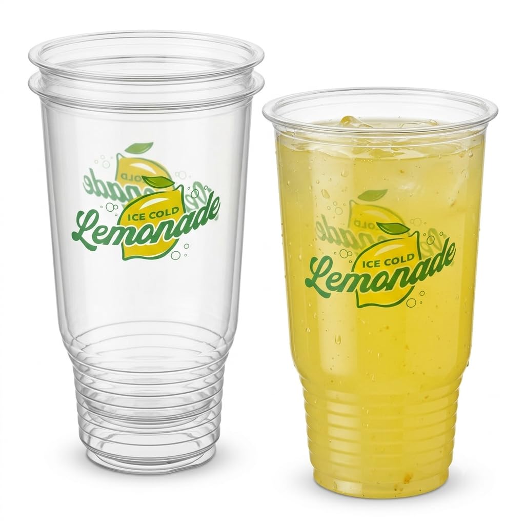Glownary 32 oz. PET Lemonade Cup, Clear, Round, BPA Free, Recyclable, 7 Inches Height, 500 Count