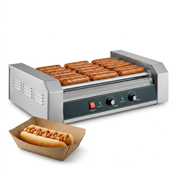 Glownary 18 Hot Dog Roller Grill with 7 Stainless Steel Rollers, Electric, 910W, 120V, Dual Temperature Controls, 22.5x13x7 Inches