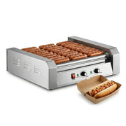 Glownary Hot Dog Roller Grill, 30 Hot Dog Capacity, 11 Stainless Steel Rollers, Dual Temperature Controls, Electric, 1430W, 120V, 22.5x19x7 Inches