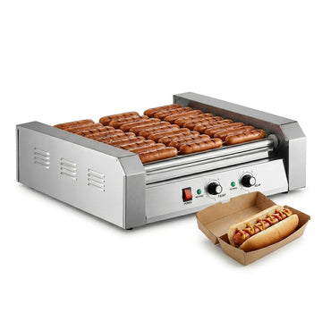 Glownary Hot Dog Roller Grill, 30 Hot Dog Capacity, 11 Stainless Steel Rollers, Dual Temperature Controls, Electric, 1430W, 120V, 22.5x19x7 Inches