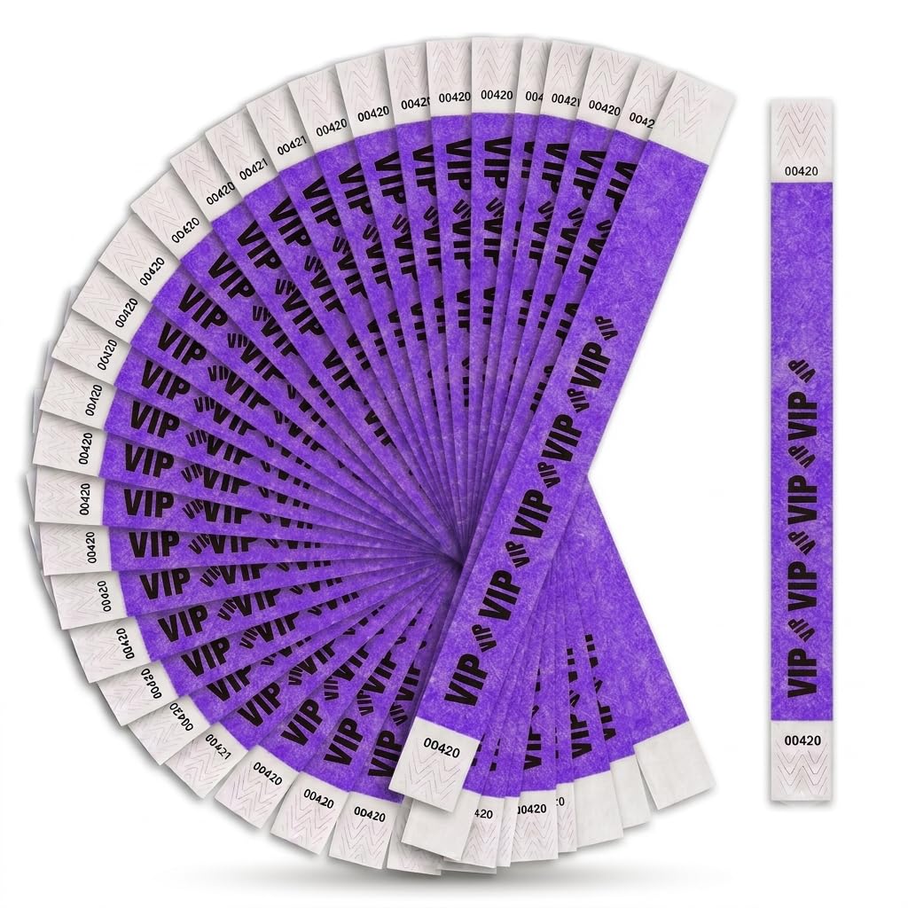 Glownary [2 Pack] Neon Purple VIP Disposable Wristband, Tyvek Material, 3/4" x 10", 500 Count