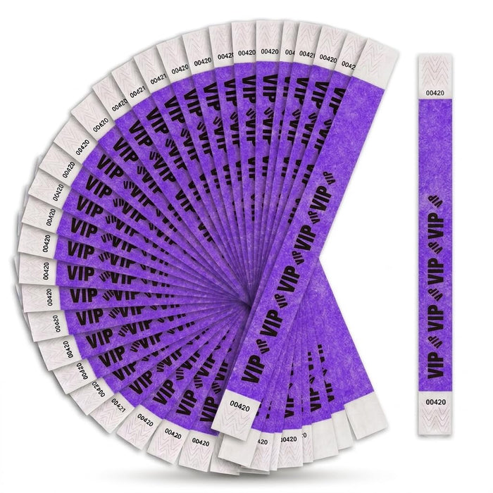 Glownary [2 Pack] Neon Purple VIP Disposable Wristband, Tyvek Material, 3/4" x 10", 500 Count